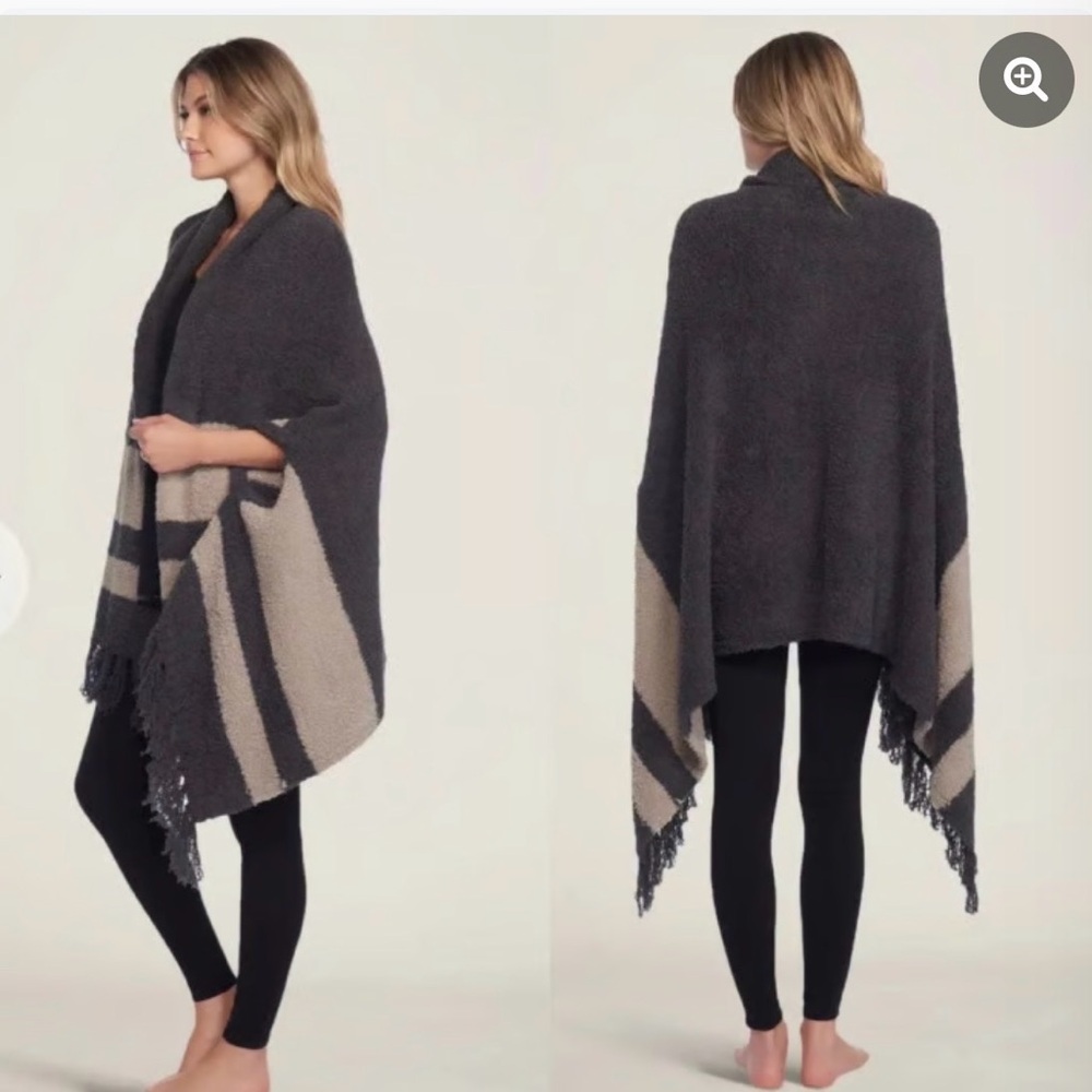 $121 Barefoot Dreams Cozy Malibu Wrap Poncho Sweater Cardigan - Picture 4 of 5